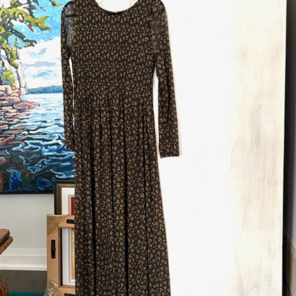 Free People Sheer Long Dress Long Sleeves Runched Top Size L